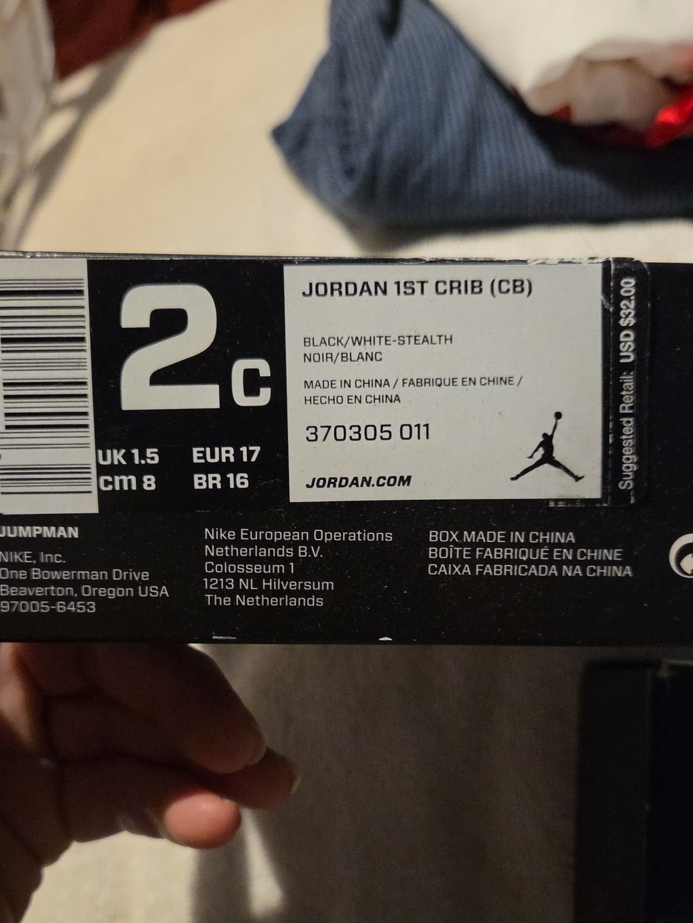 Jordan 1st Crib (CB) Baby Shoes - Black/White-Stealth